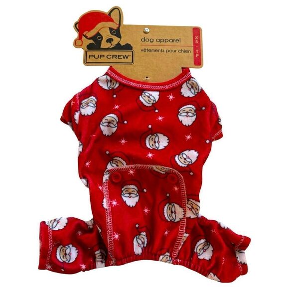 Pup Crew Santa Print Red & White Knit Pet Pajamas XS NWT - Picture 2 of 6